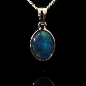 Sterling Silver Blue Green Black Opal Pendant