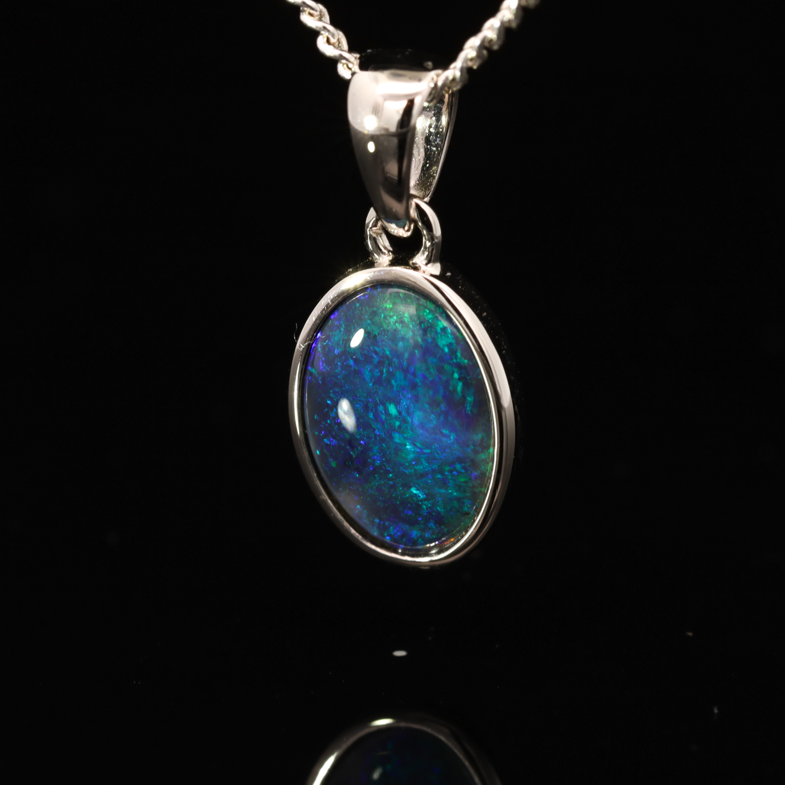 Sterling Silver Blue Green Black Opal Pendant