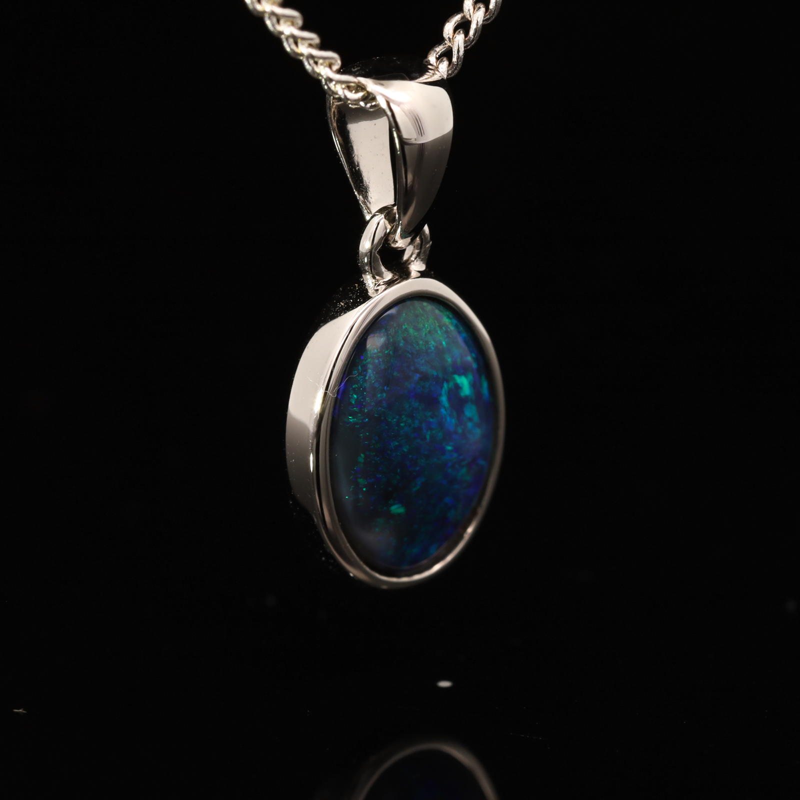 Sterling Silver Blue Green Black Opal Pendant