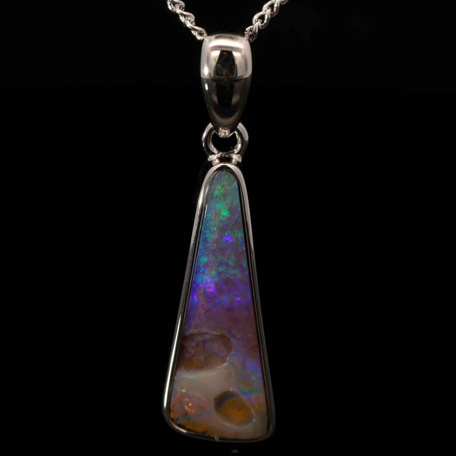Sterling Silver Blue Green Purple Boulder Opal Pendant