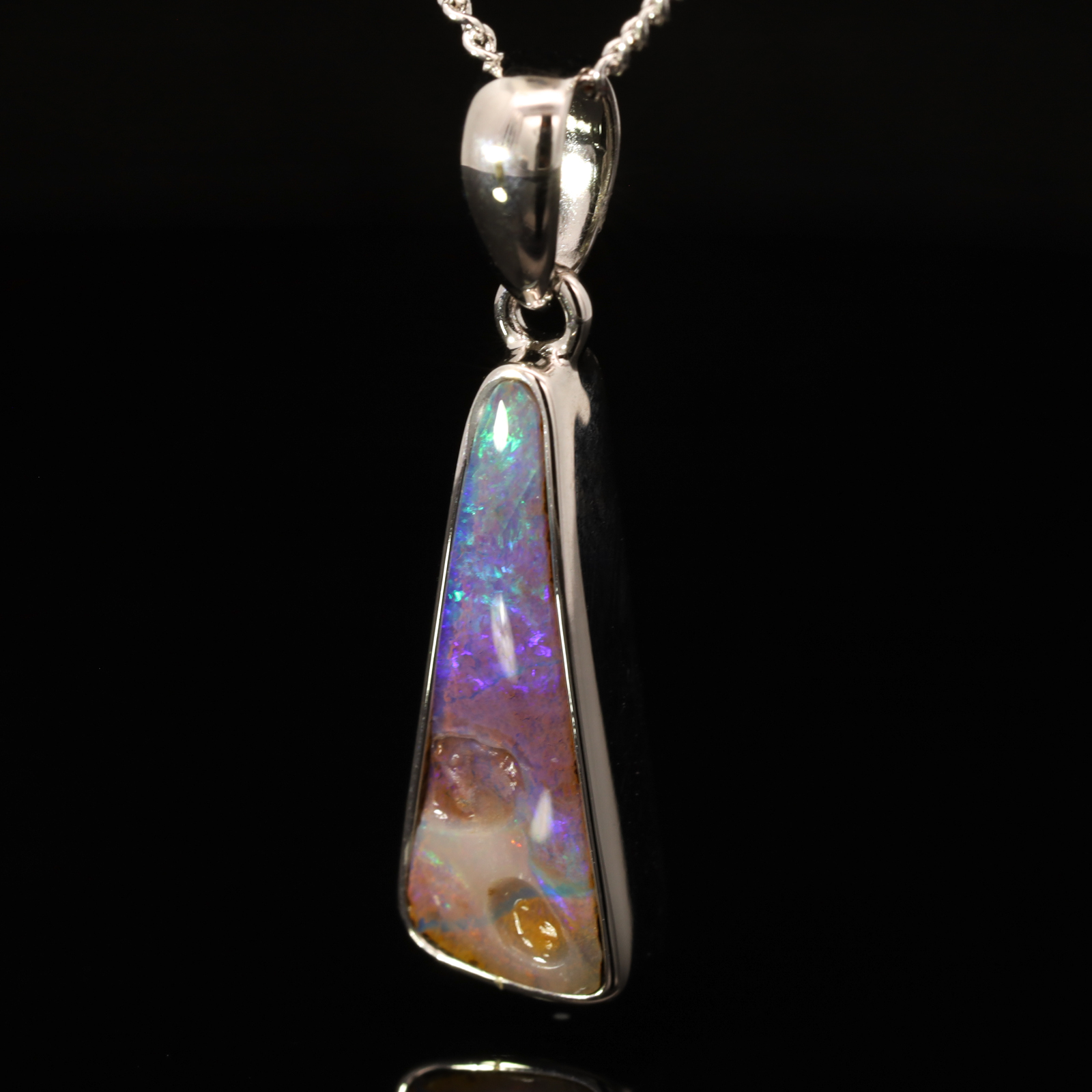 Sterling Silver Blue Green Purple Boulder Opal Pendant