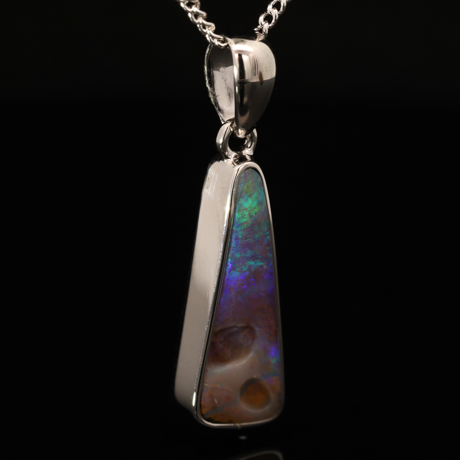 Sterling Silver Blue Green Purple Boulder Opal Pendant