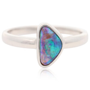Sterling Silver Blue Green Black Opal Ring