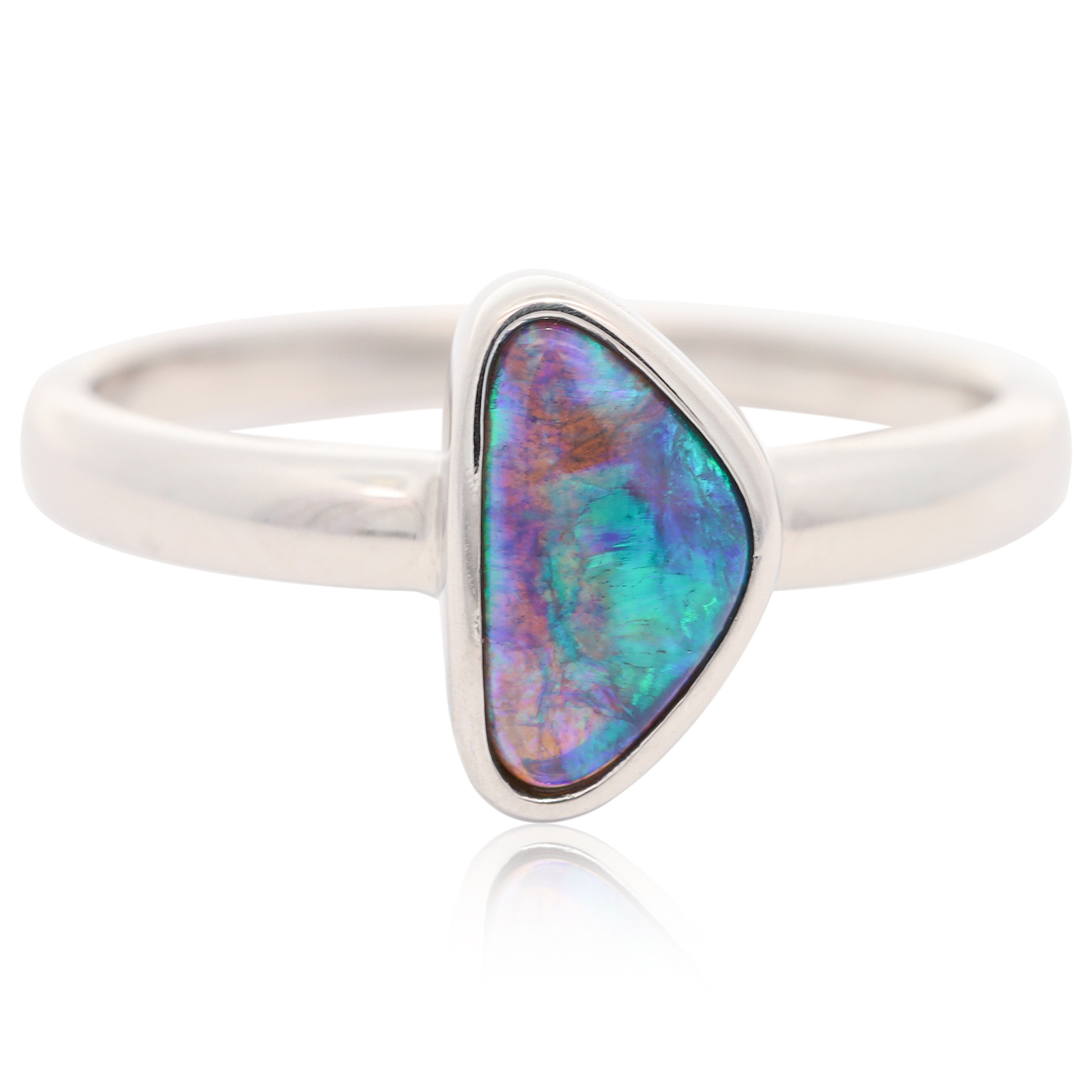 Sterling Silver Blue Green Black Opal Ring