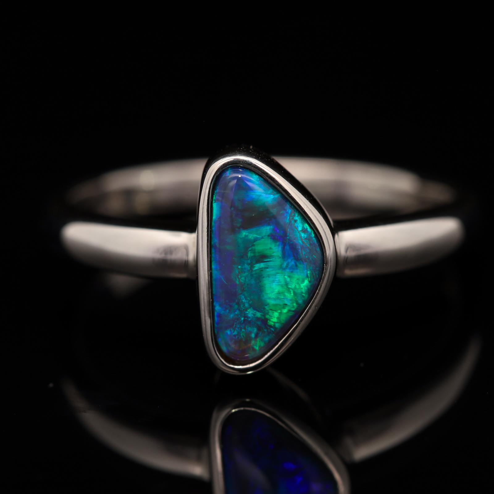 Sterling Silver Blue Green Black Opal Ring