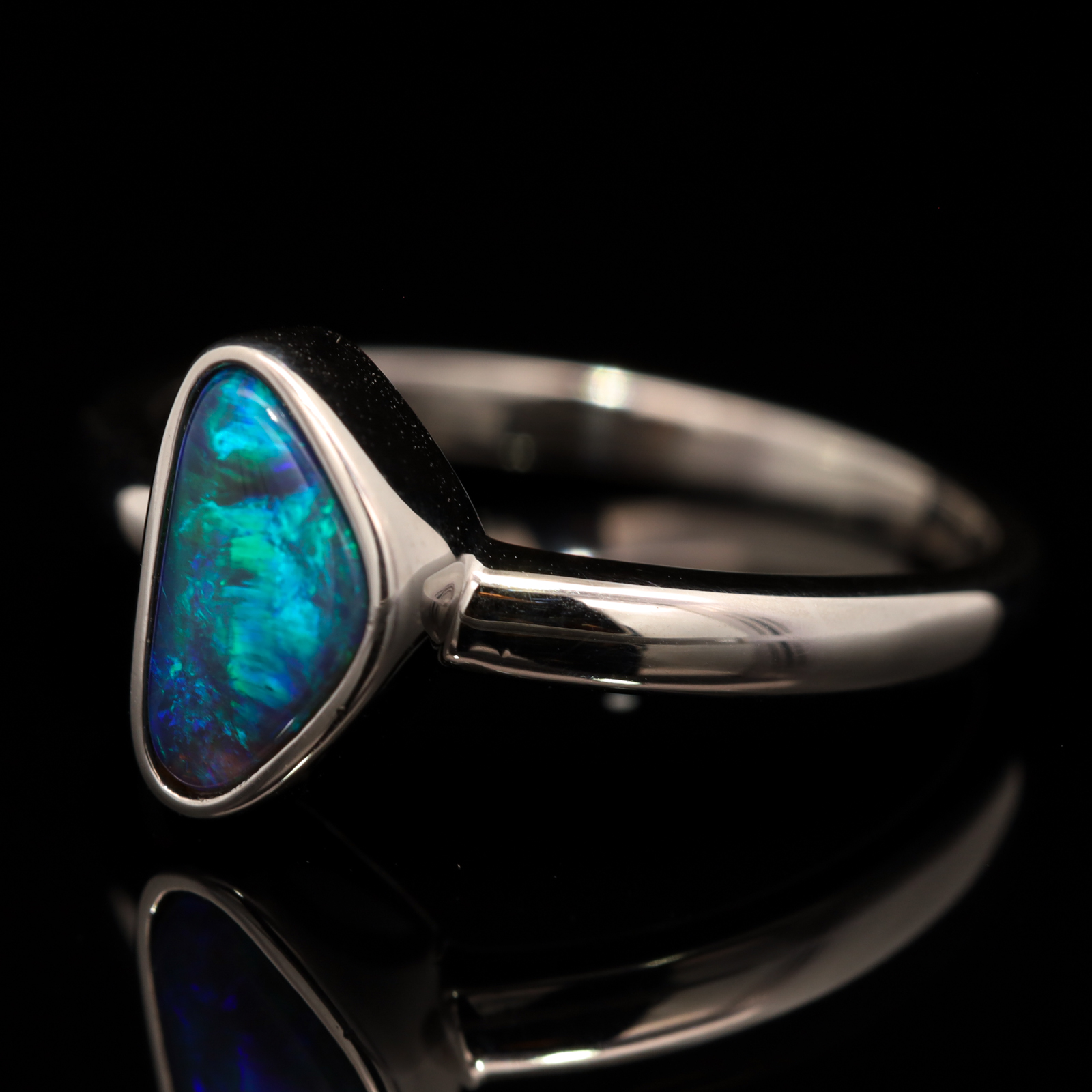 Sterling Silver Blue Green Black Opal Ring