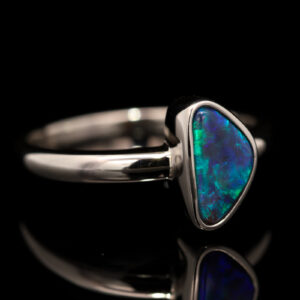 Sterling Silver Blue Green Black Opal Ring