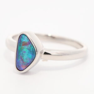 Sterling Silver Blue Green Black Opal Ring