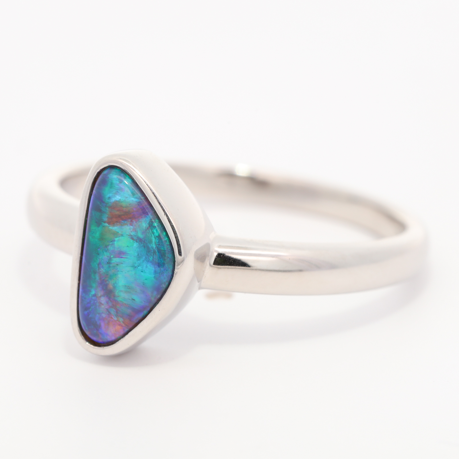 Sterling Silver Blue Green Black Opal Ring
