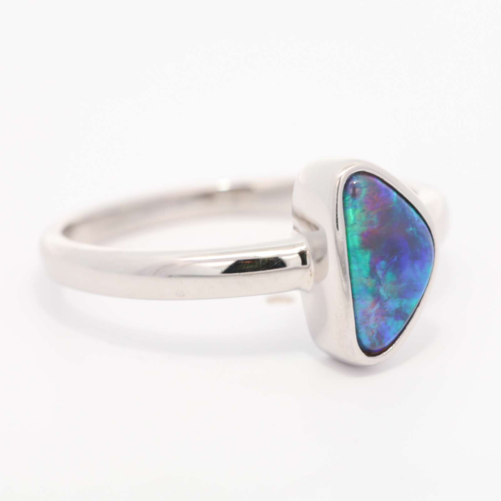 Sterling Silver Blue Green Black Opal Ring