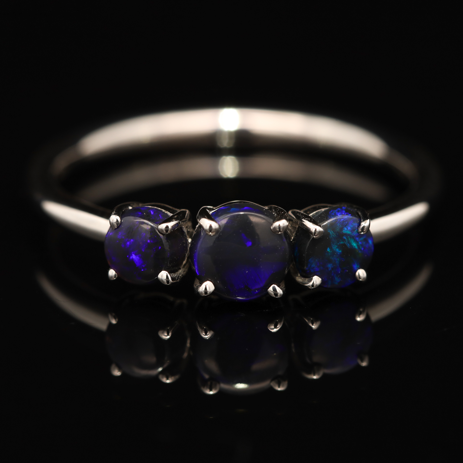 Sterling Silver Blue Green Purple Black Opal Ring