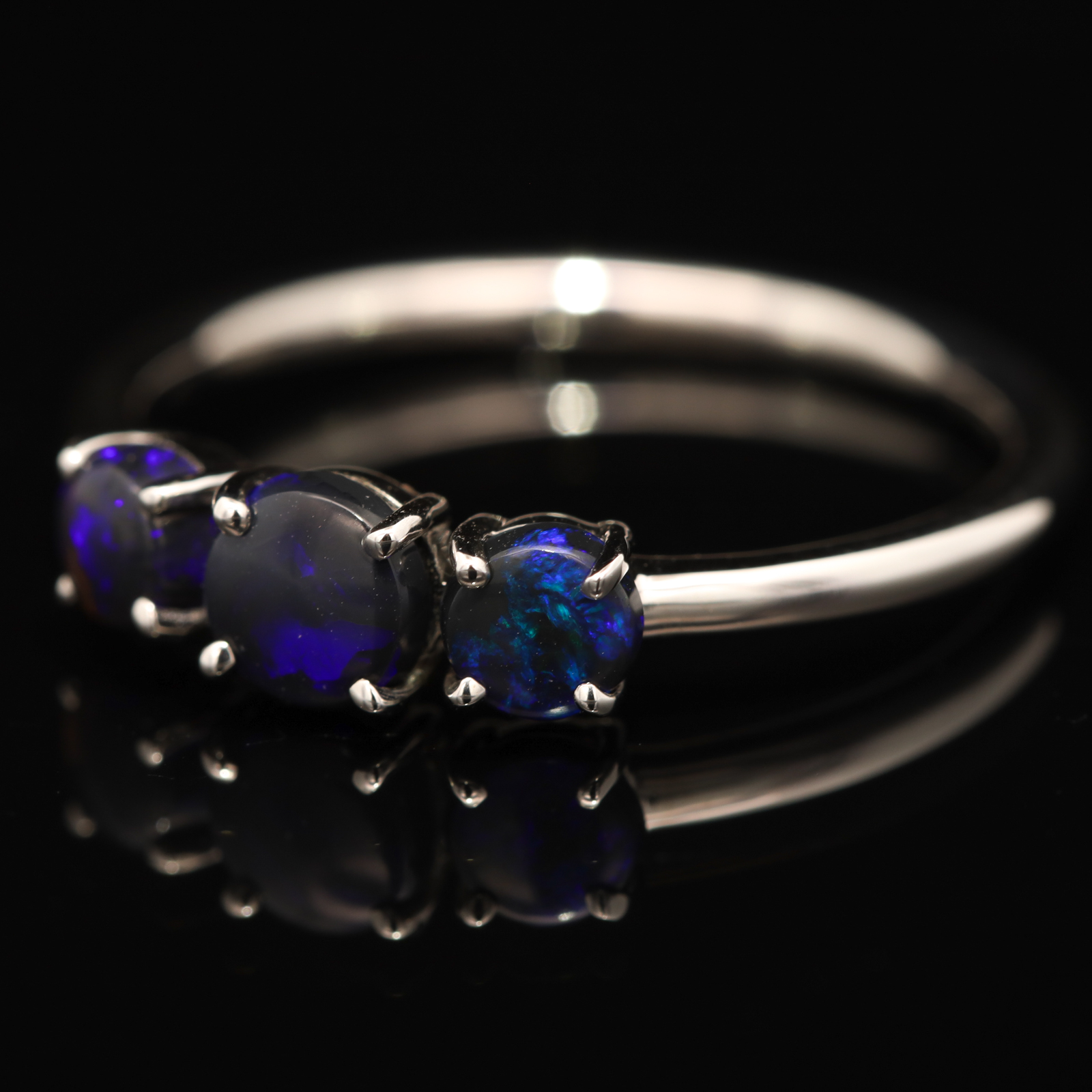 Sterling Silver Blue Green Purple Black Opal Ring