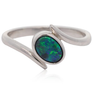 Sterling Silver Blue Green Black Opal Ring