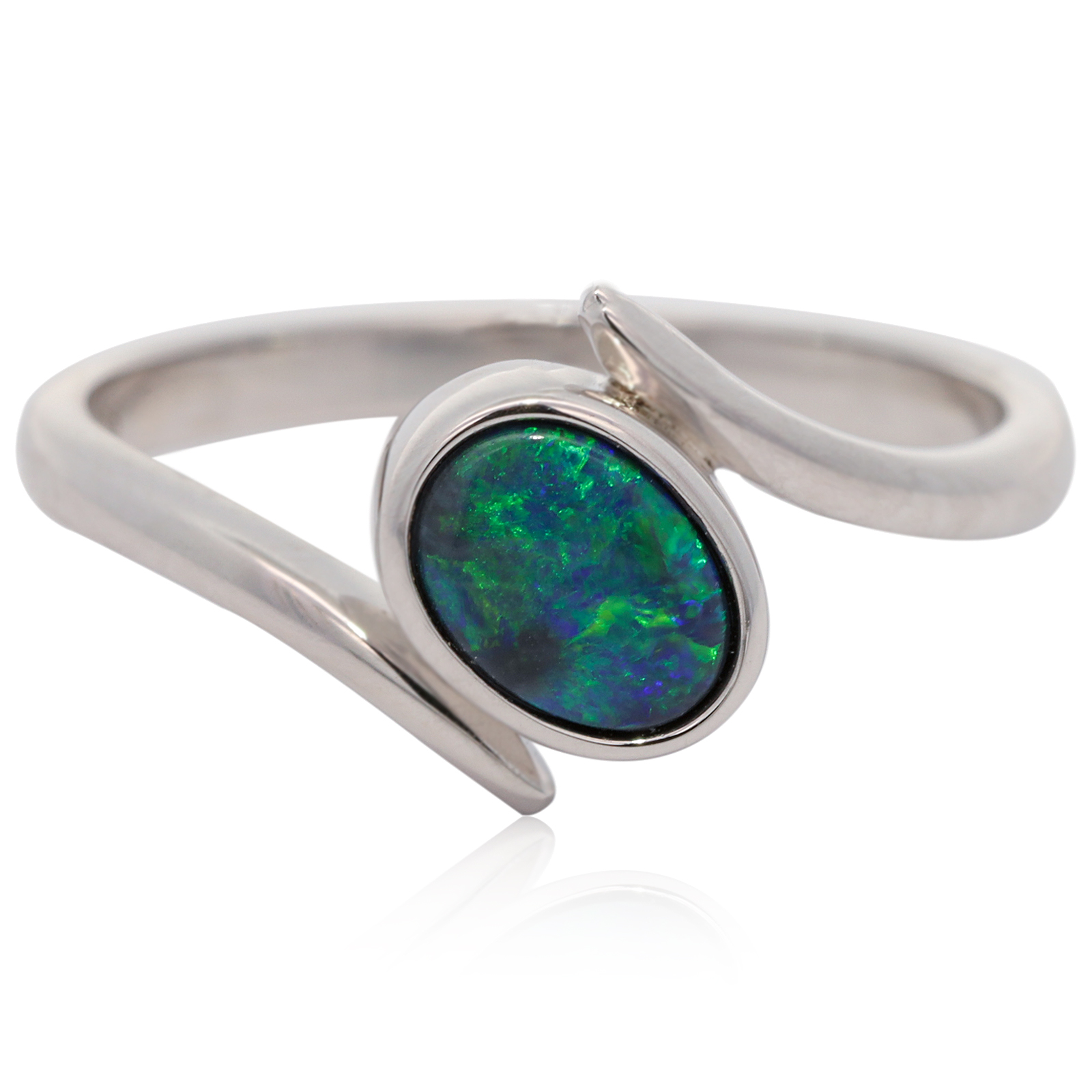 Sterling Silver Blue Green Black Opal Ring