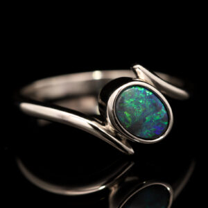 Sterling Silver Blue Green Black Opal Ring