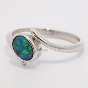 Sterling Silver Blue Green Black Opal Ring