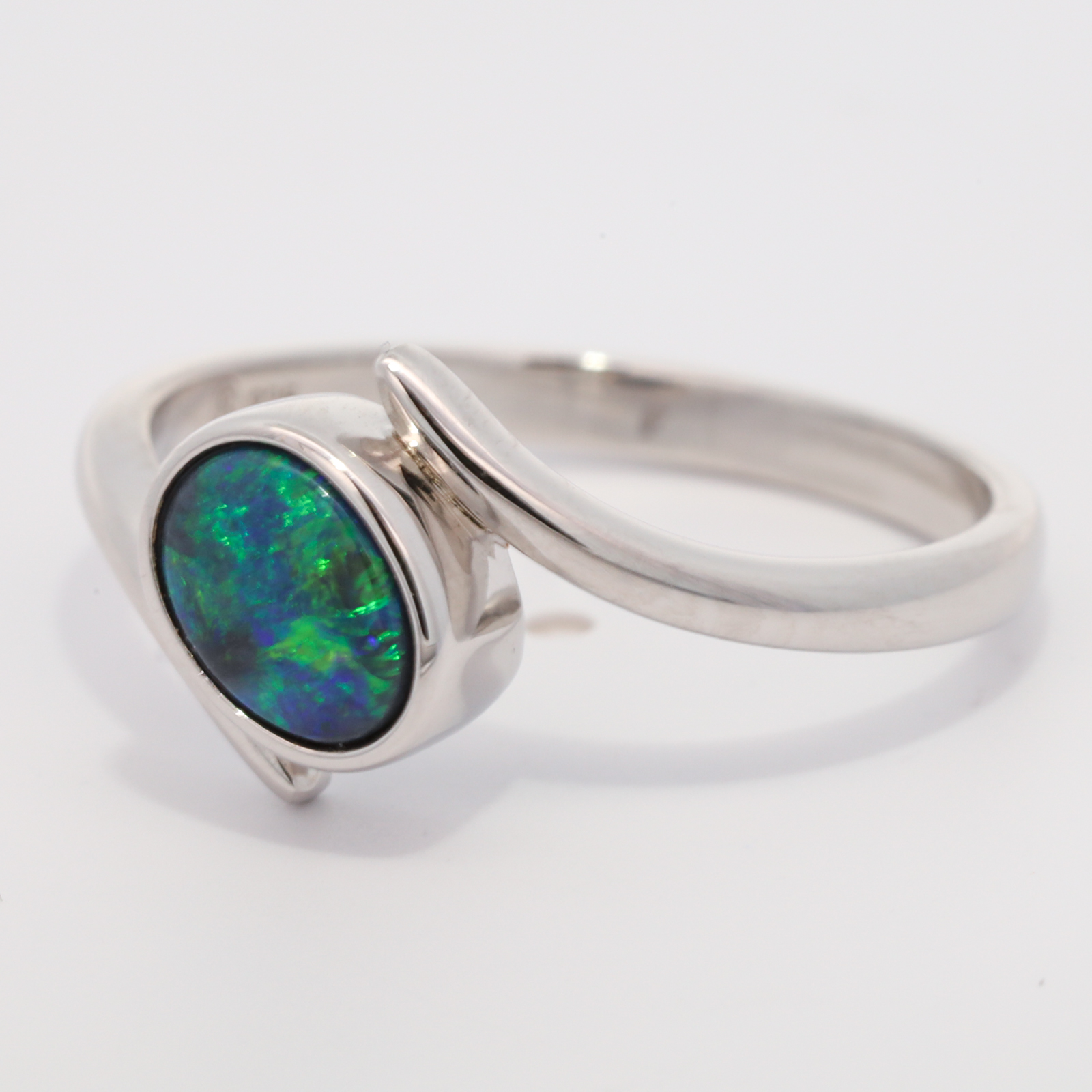 Sterling Silver Blue Green Black Opal Ring