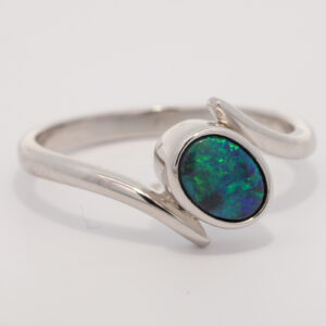 Sterling Silver Blue Green Black Opal Ring