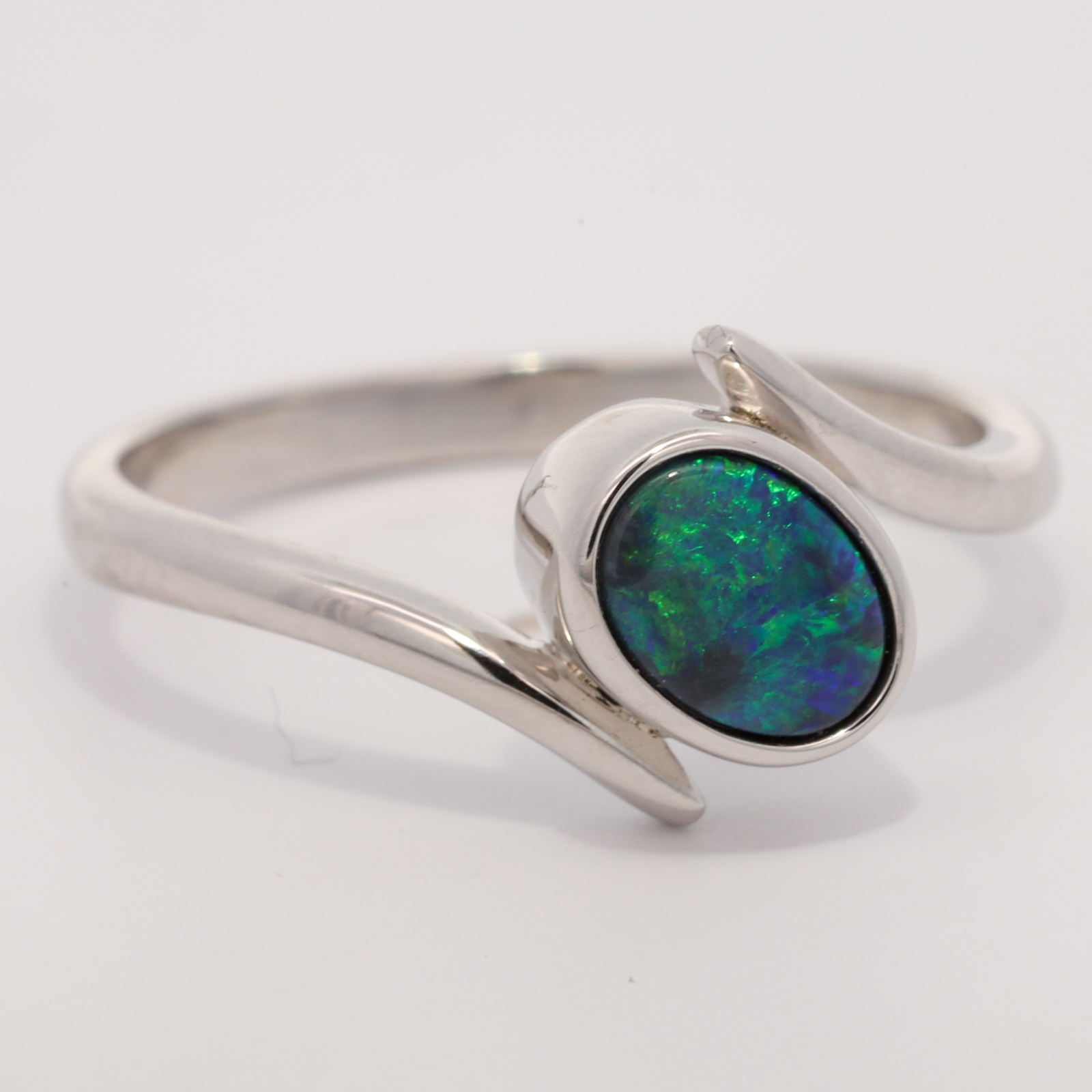 Sterling Silver Blue Green Black Opal Ring