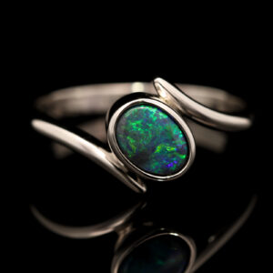 Sterling Silver Blue Green Black Opal Ring