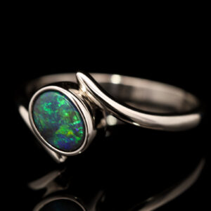 Sterling Silver Blue Green Black Opal Ring