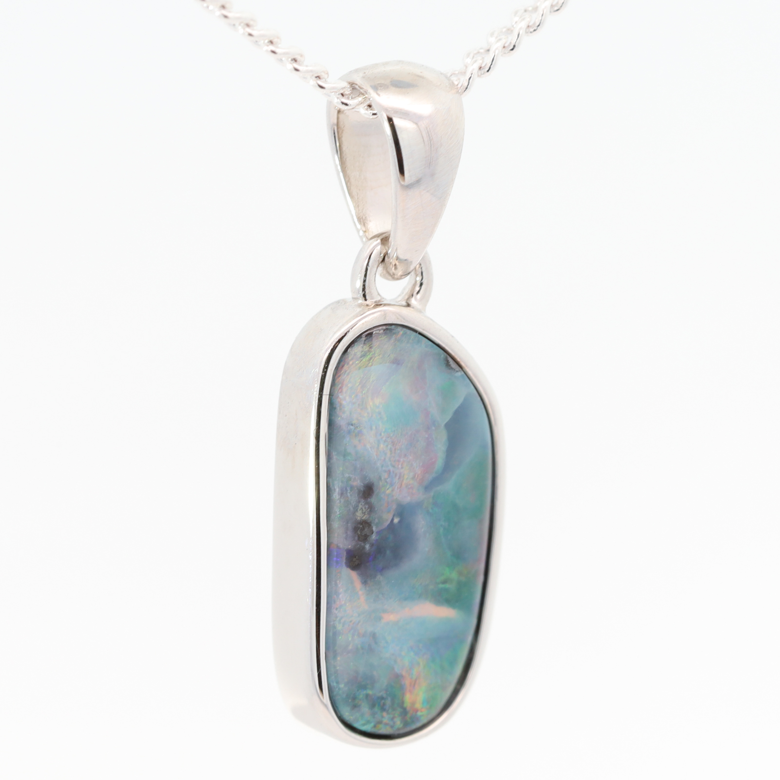 Sterling Silver Green Purple Orange Red Boulder Opal Pendant