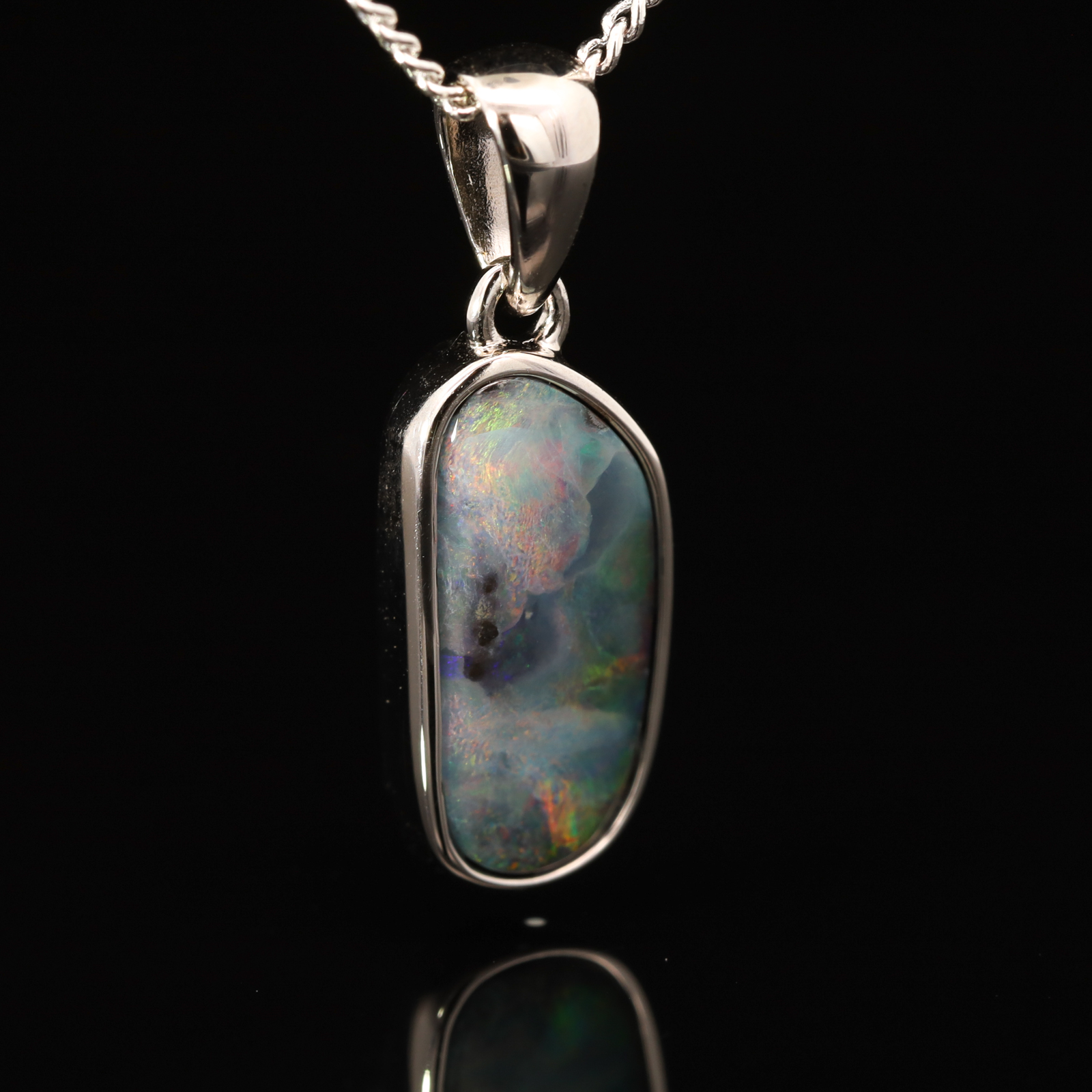 Sterling Silver Green Purple Orange Red Boulder Opal Pendant