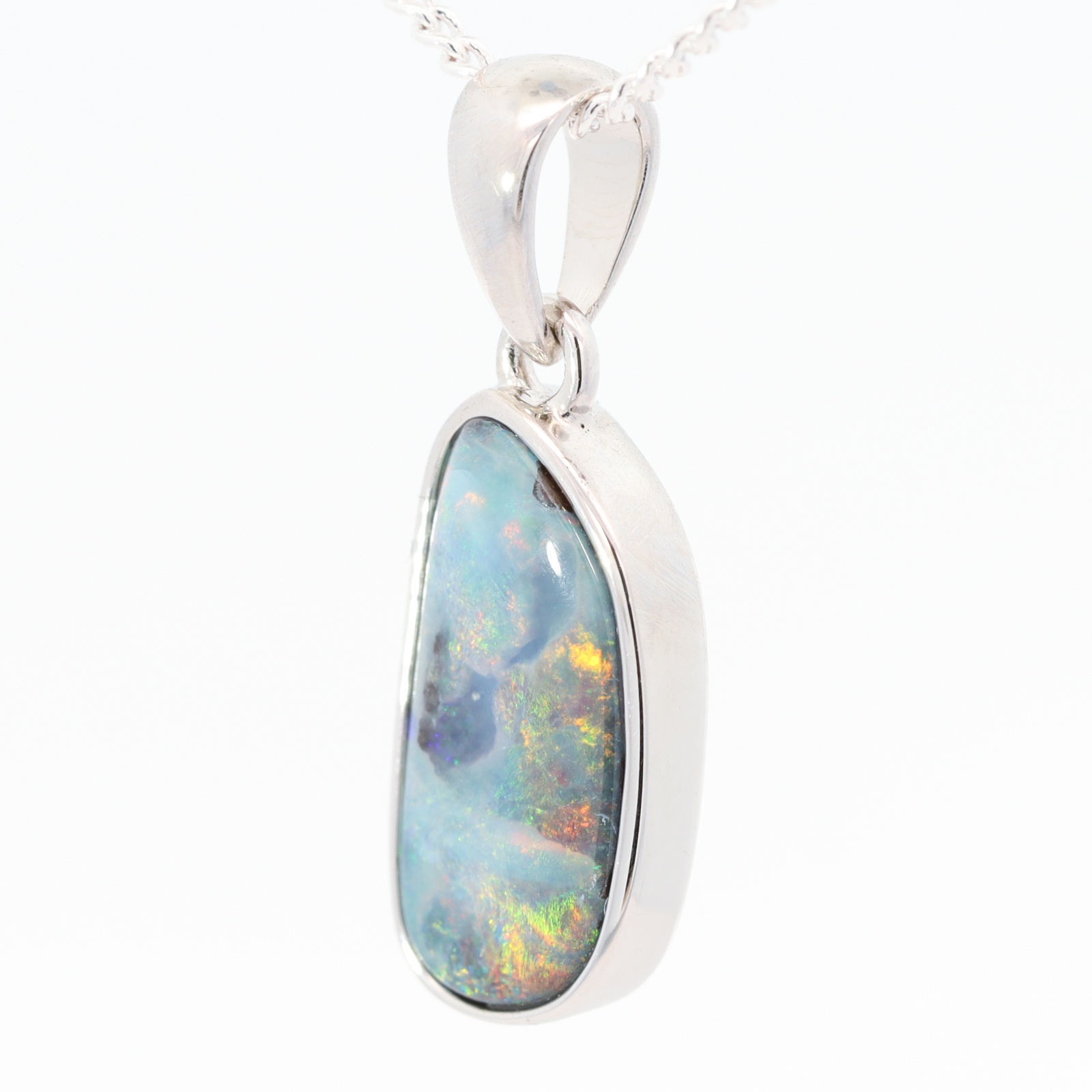 Sterling Silver Green Purple Orange Red Boulder Opal Pendant