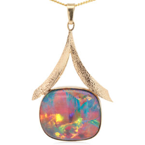 Yellow Gold Blue Green Yellow Orange Red Triplet Opal Pendant