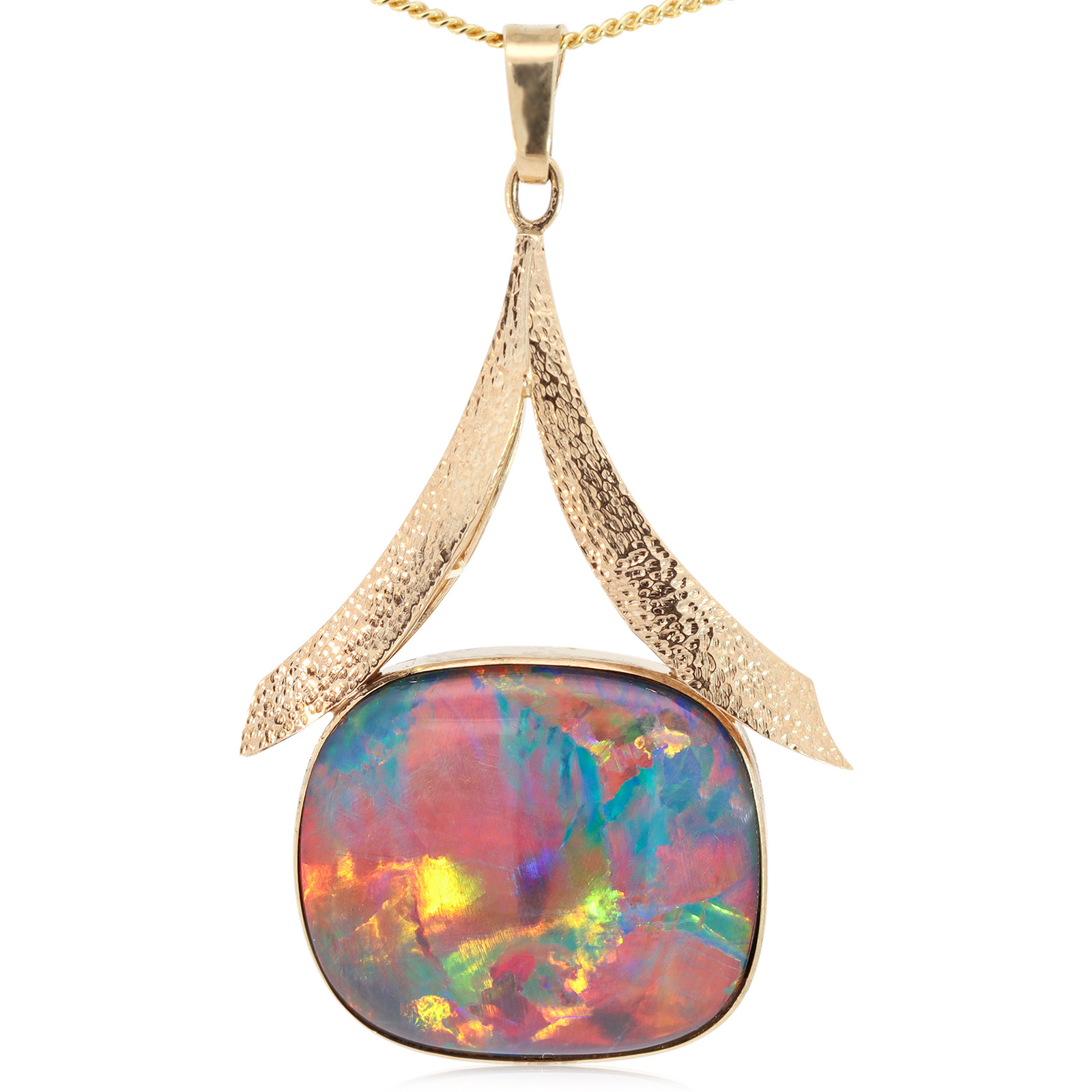 Yellow Gold Blue Green Yellow Orange Red Triplet Opal Pendant
