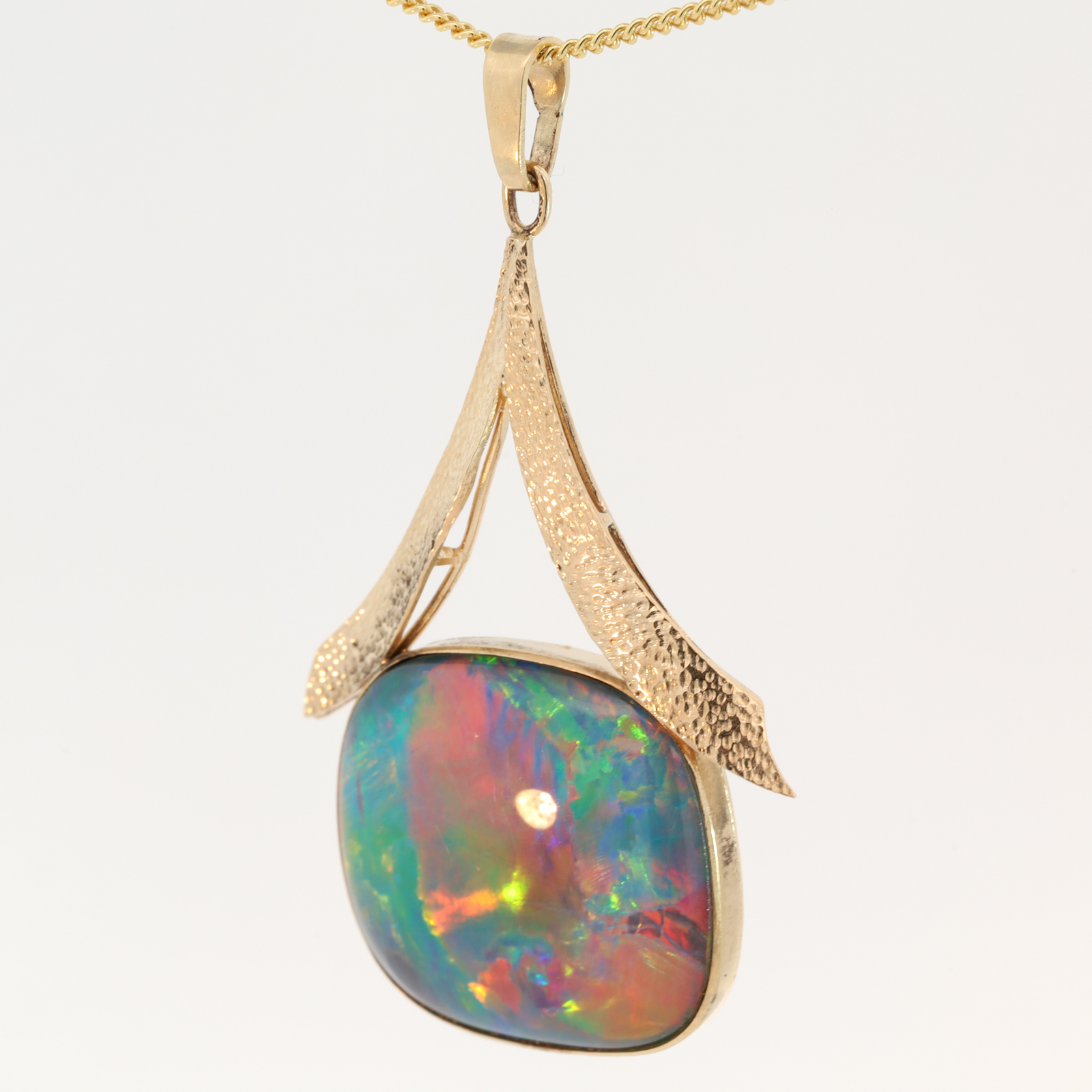 Yellow Gold Blue Green Yellow Orange Red Triplet Opal Pendant