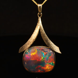 Yellow Gold Blue Green Yellow Orange Red Triplet Opal Pendant