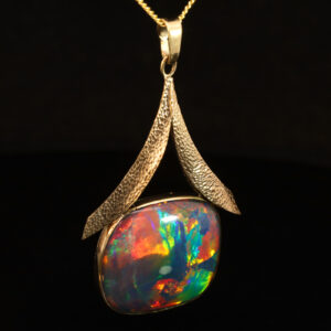Yellow Gold Blue Green Yellow Orange Red Triplet Opal Pendant