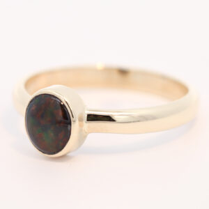 Yellow Gold Red Green Orange Black Opal Ring