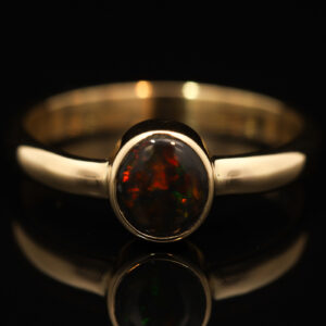 Yellow Gold Red Green Orange Black Opal Ring