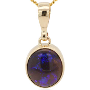 Yellow Gold Blue Green Purple Black Opal Pendant