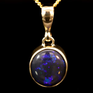 Yellow Gold Blue Green Purple Black Opal Pendant