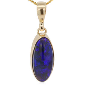 Yellow Gold Blue Purple Black Opal Pendant