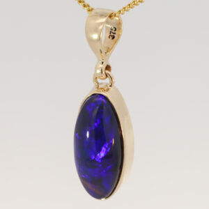 Yellow Gold Blue Purple Black Opal Pendant