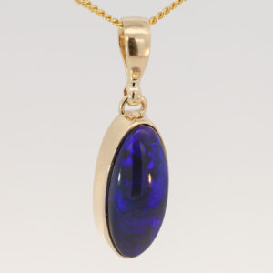 Yellow Gold Blue Purple Black Opal Pendant
