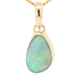 Yellow Gold Blue Green Yellow Orange Boulder Opal Pendant