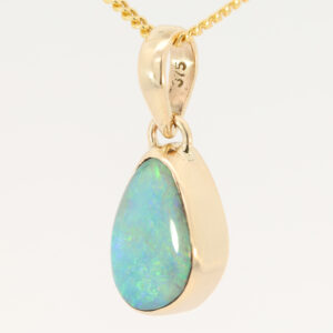 Yellow Gold Blue Green Yellow Orange Boulder Opal Pendant