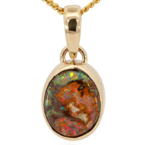 Yellow Gold Green Yellow Orange Red Boulder Opal Pendant