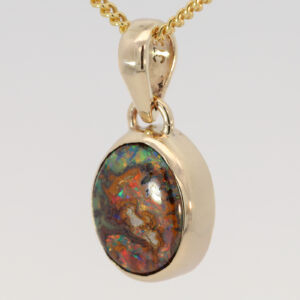Yellow Gold Green Yellow Orange Red Boulder Opal Pendant