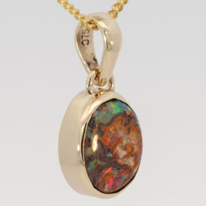 Yellow Gold Green Yellow Orange Red Boulder Opal Pendant