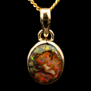 Yellow Gold Green Yellow Orange Red Boulder Opal Pendant