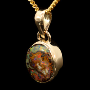 Yellow Gold Green Yellow Orange Red Boulder Opal Pendant
