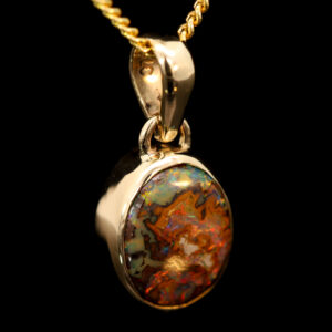 Yellow Gold Green Yellow Orange Red Boulder Opal Pendant