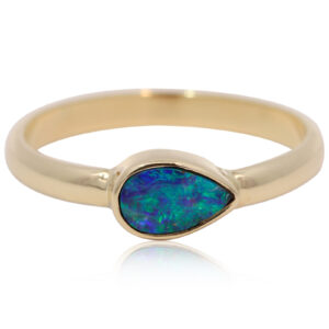 Yellow Gold Blue Green Boulder Opal Ring