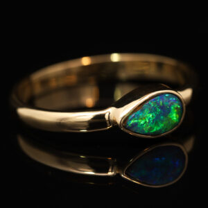 Yellow Gold Blue Green Boulder Opal Ring